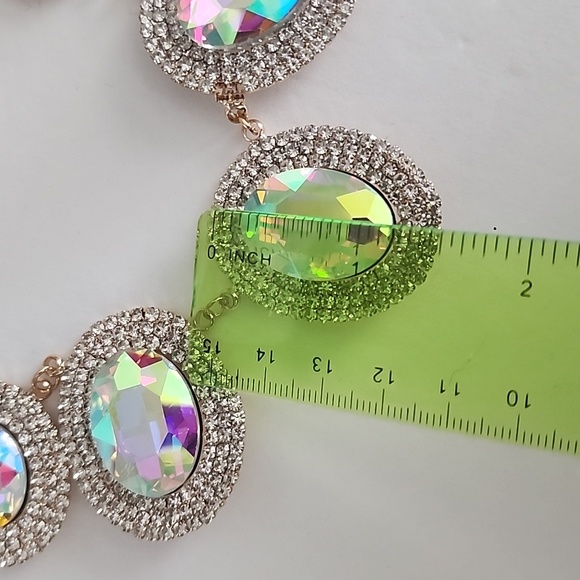 Statement Iridescent AB Necklace Earrings Set - Picture 9 of 9